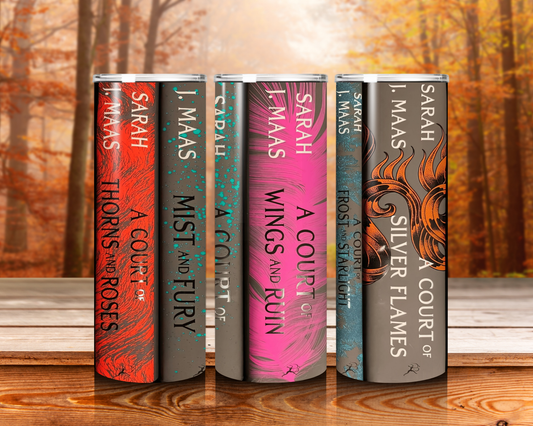 ACOTAR Book Spine Tumbler 20oz Fantasy Cup w/ Lid & Straw A Court of Thorns and Roses Gift BookTok cup bookish tumbler gift for her giftful