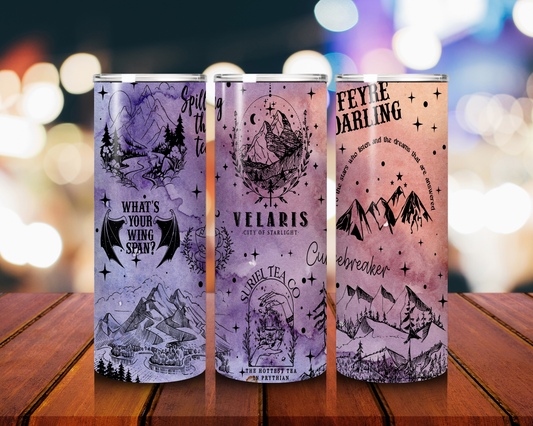 Velaris 20oz Tumbler Night Court Fantasy Book Quote Cup Bookish Gift for Readers acotar cup fantasy tumbler sjm tumbler bookish gift booktok Purple