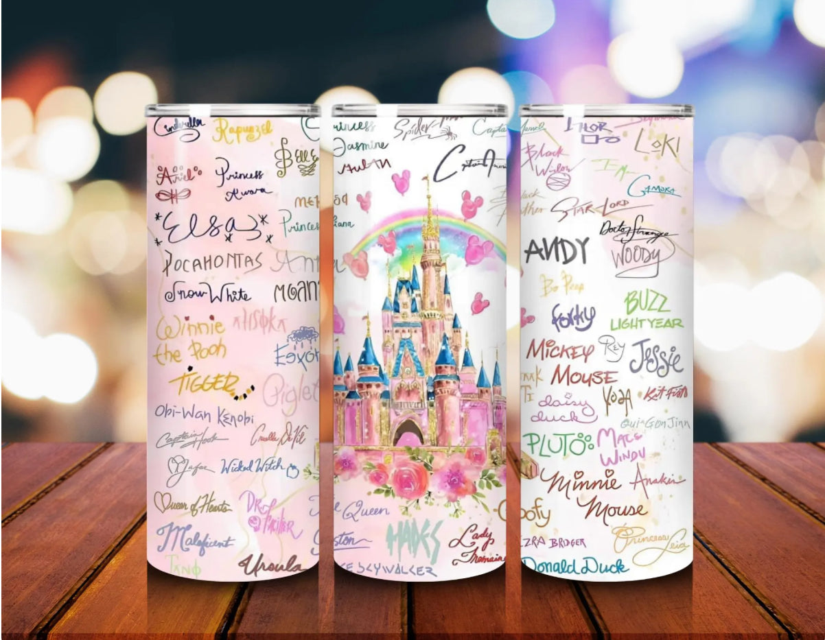 20oz Character Signature Tumbler Autograph Style Magical Travel Gift for Fans princess signature cup trip gift for her gift for him florida