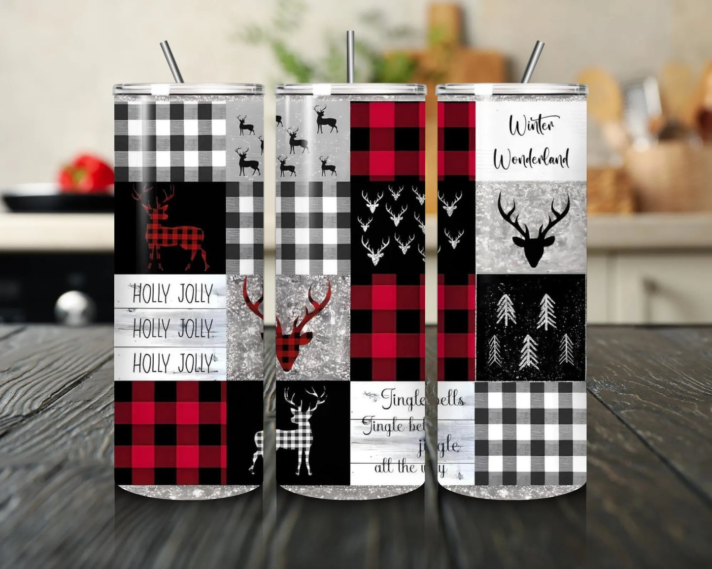 Rustic Buffalo Plaid Christmas cup Winter Wonderland Cup Deer & Holiday Patchwork Design cup christmas gift best friend gift for her giftful