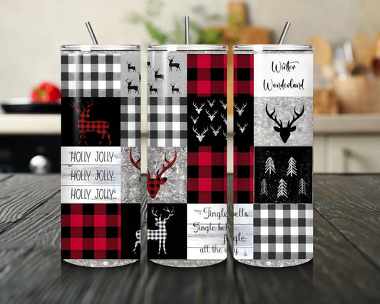 Rustic Buffalo Plaid Christmas cup Winter Wonderland Cup Deer & Holiday Patchwork Design cup christmas gift best friend gift for her giftful