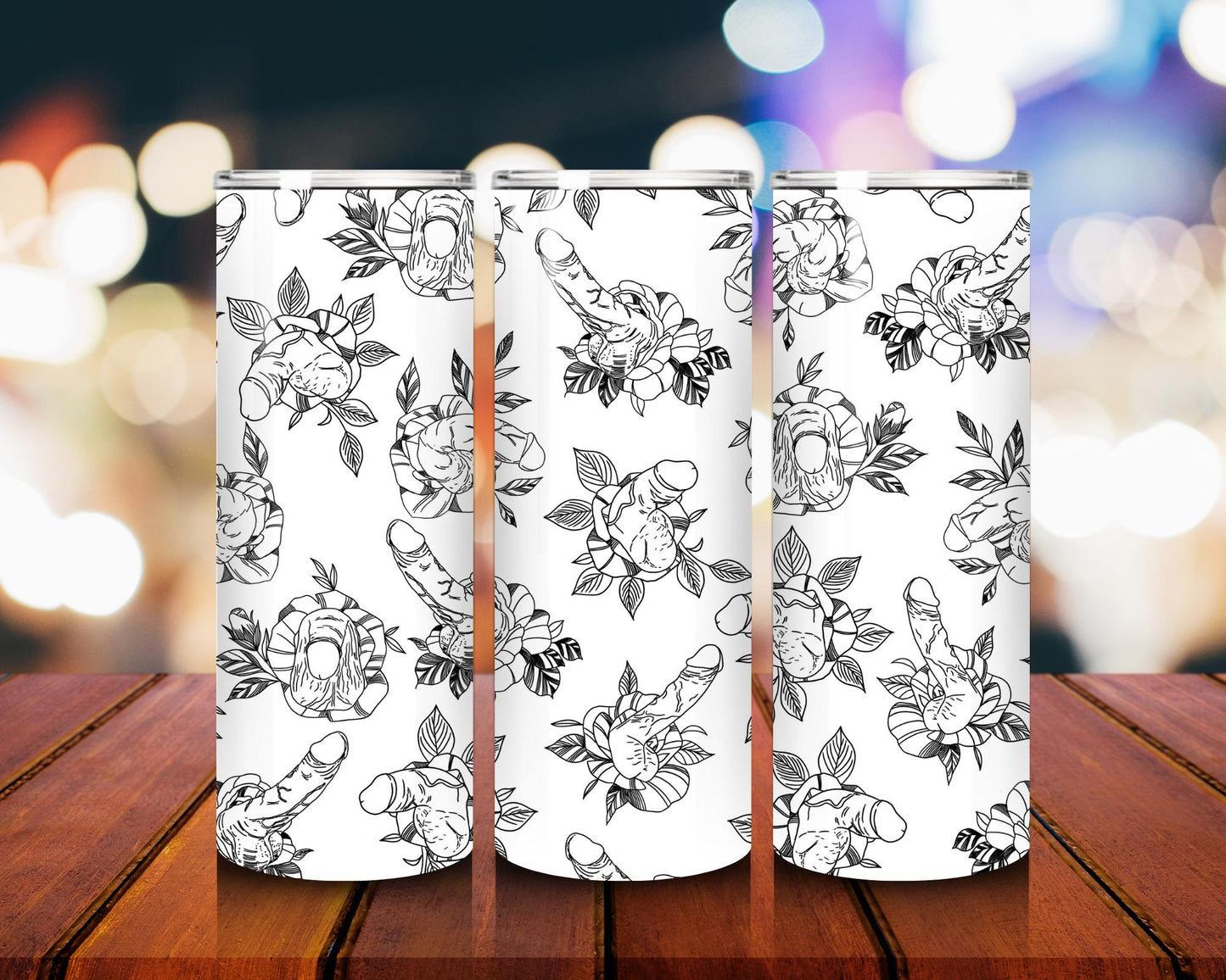 Funny Floral Penis 20oz Skinny Tumbler with Lid & Straw NSFW Adult Humor Cup Bachelorette Gift Offensive Cute Drinkware