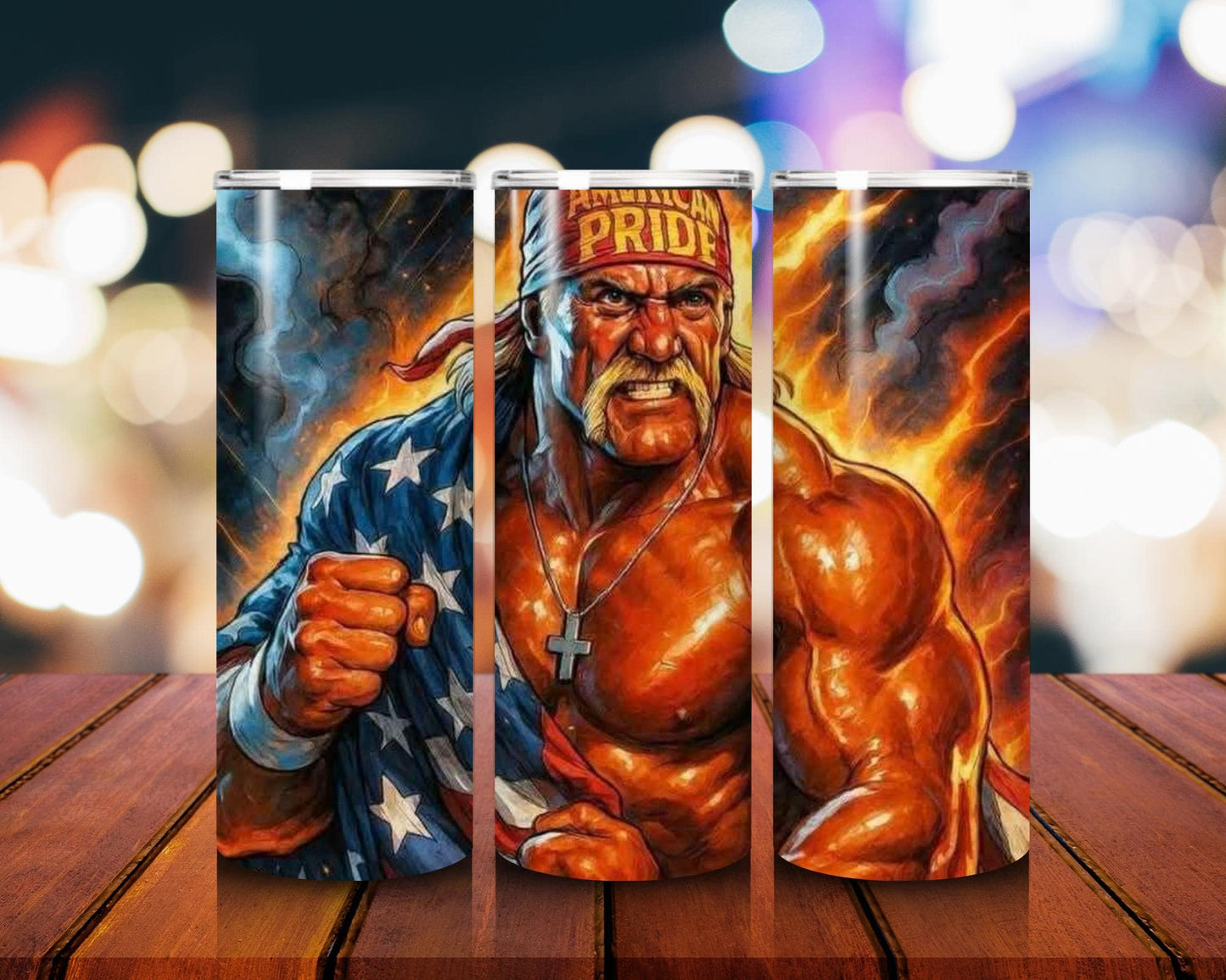 Hulk Hogan American Pride Tumbler Retro Wrestling Cup 80s Wrestler Gift USA Flag Drinkware Haulk Hogan pride cup