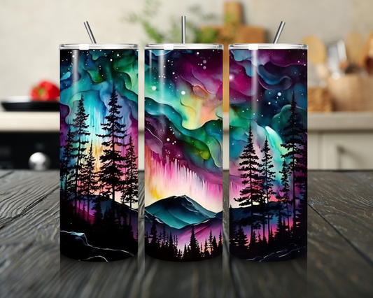 Northern Lights 20oz Tumbler Aurora Borealis Cup w/ Lid & Straw Galaxy Drinkware Night Sky Gift northern lights cup gift for her giftful
