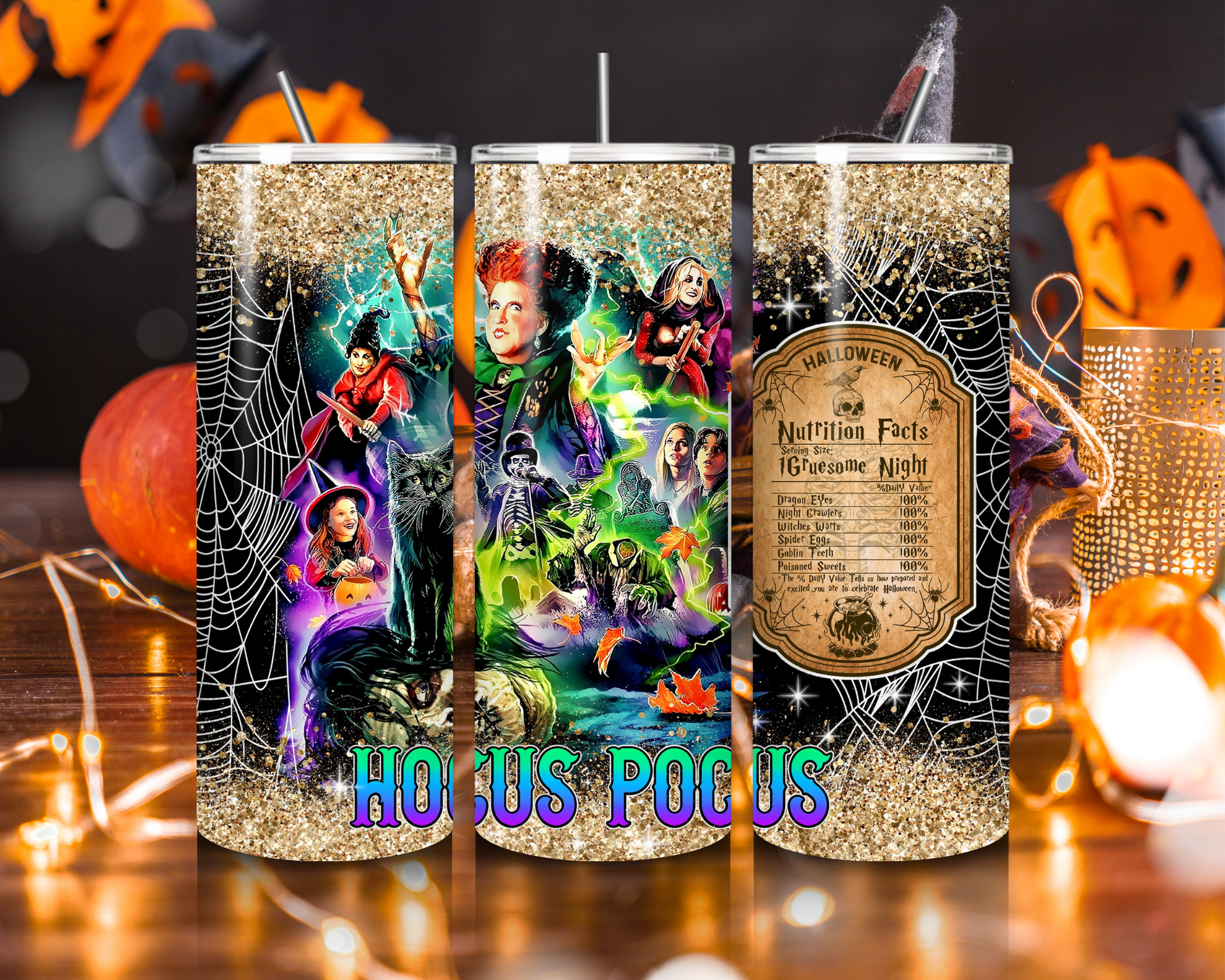 Hocus Pocus Sanderson Sisters Tumbler Glitter Halloween Cup Spooky Witch Drinkware Fall Coffee Cup best friend gift for her halloween lover