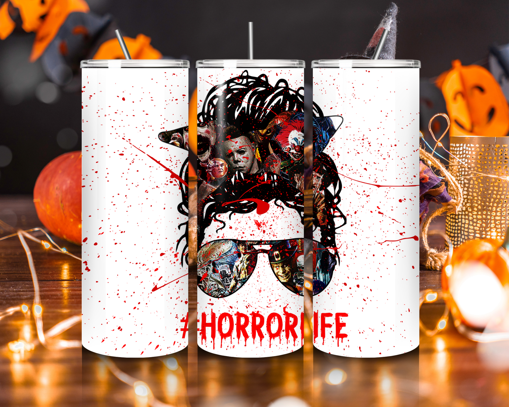 Horror Life Tumbler Blood Splatter Horror Icons Cup Halloween Slasher Gift horror lover cup best friend gift for her halloween cup halloween