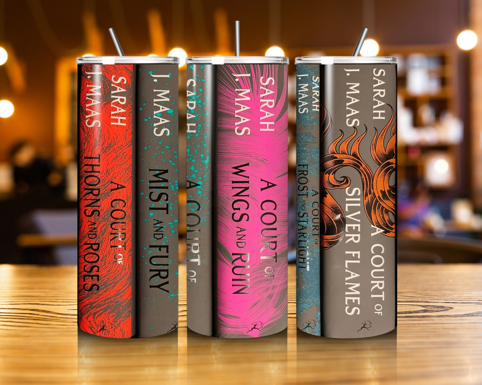 ACOTAR Book Spine Tumbler 20oz Fantasy Cup w/ Lid & Straw A Court of Thorns and Roses Gift BookTok cup bookish tumbler gift for her giftful