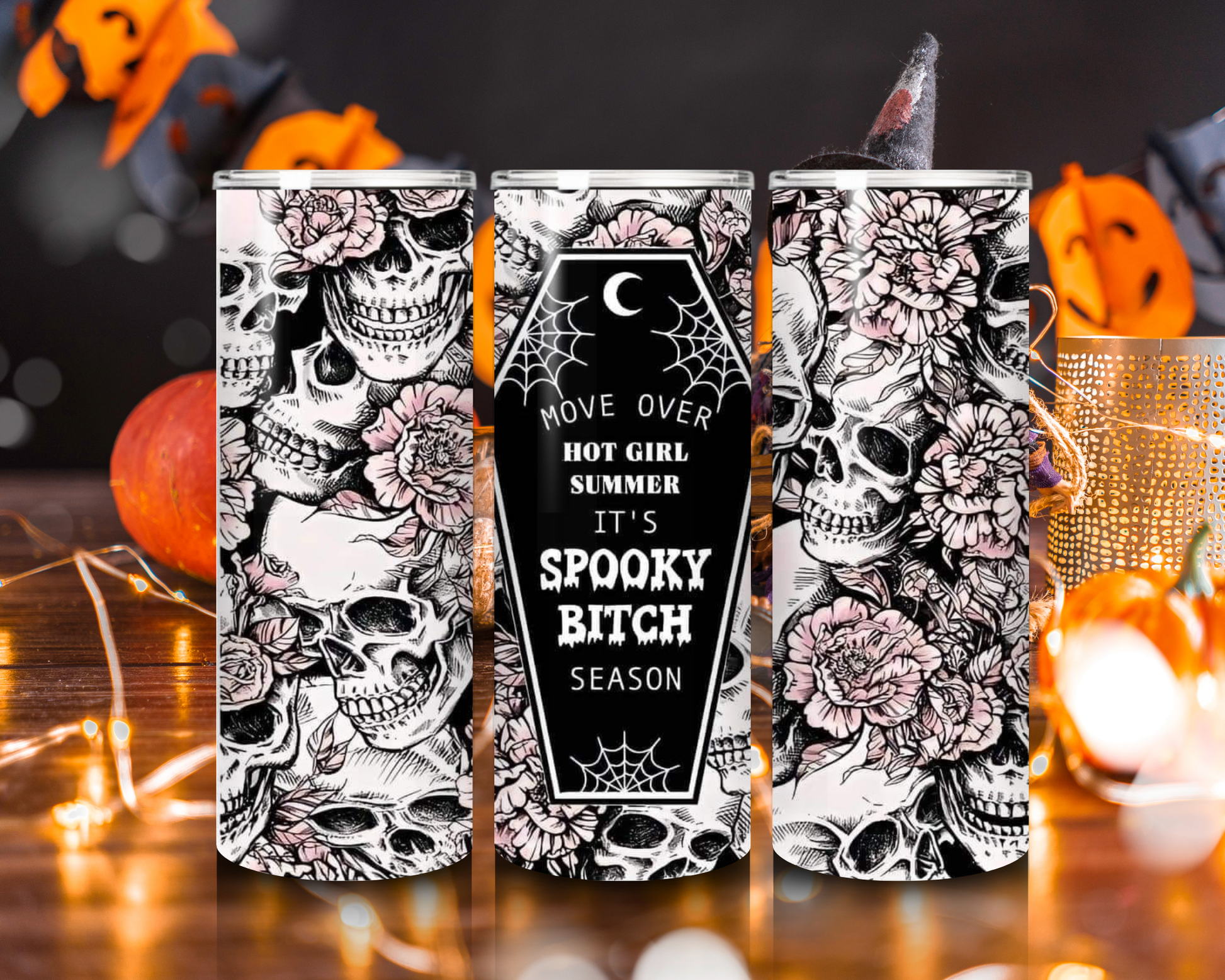 Spooky Bitch Season Tumbler – 20oz Stainless Steel Cup with Lid & Straw
