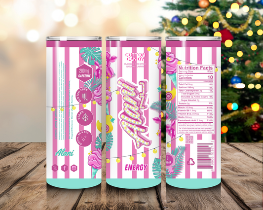 Cotton Candy Energy 20 oz Tumbler Pink Vanilla Fitness Cup with Lid & Straw Vegan Caffeine Lover Drinkware alani nu cup gift for her giftful