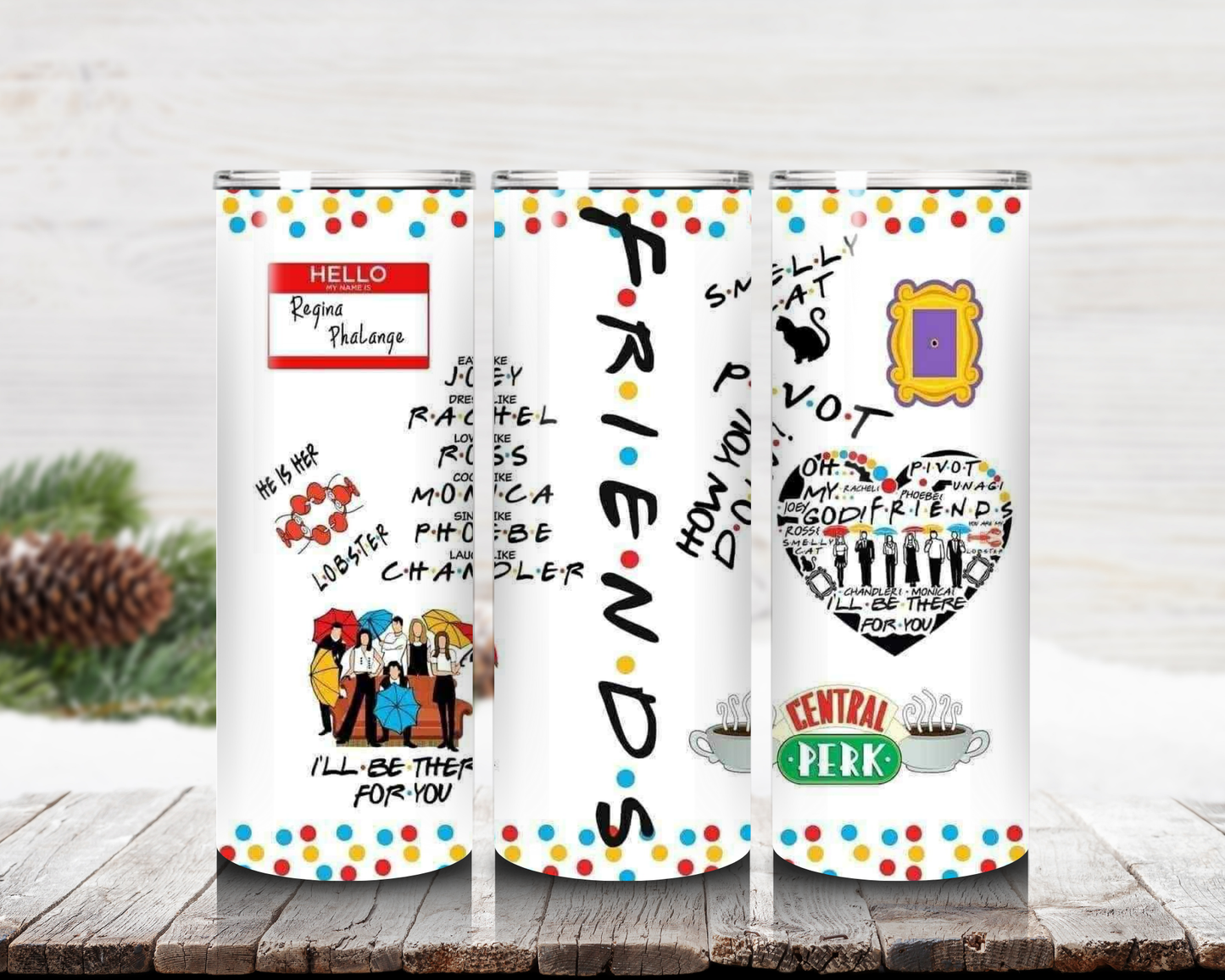 Friends TV Show Tumbler Central Perk 20oz Insulated Travel Cup with Lid & Straw Sitcom Gift for Fans best friend gift for her gift for him