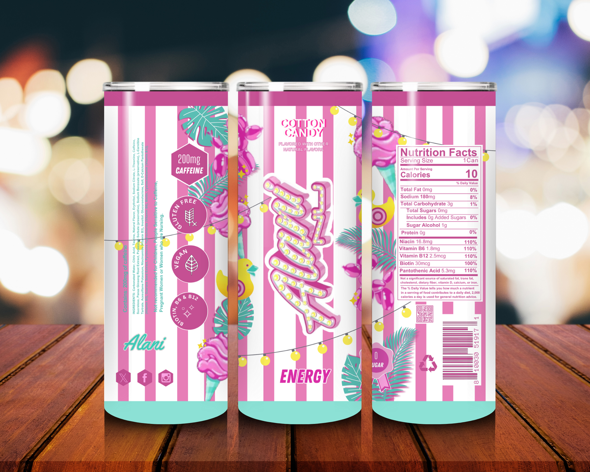Cotton Candy Energy 20 oz Tumbler Pink Vanilla Fitness Cup with Lid & Straw Vegan Caffeine Lover Drinkware alani nu cup gift for her giftful