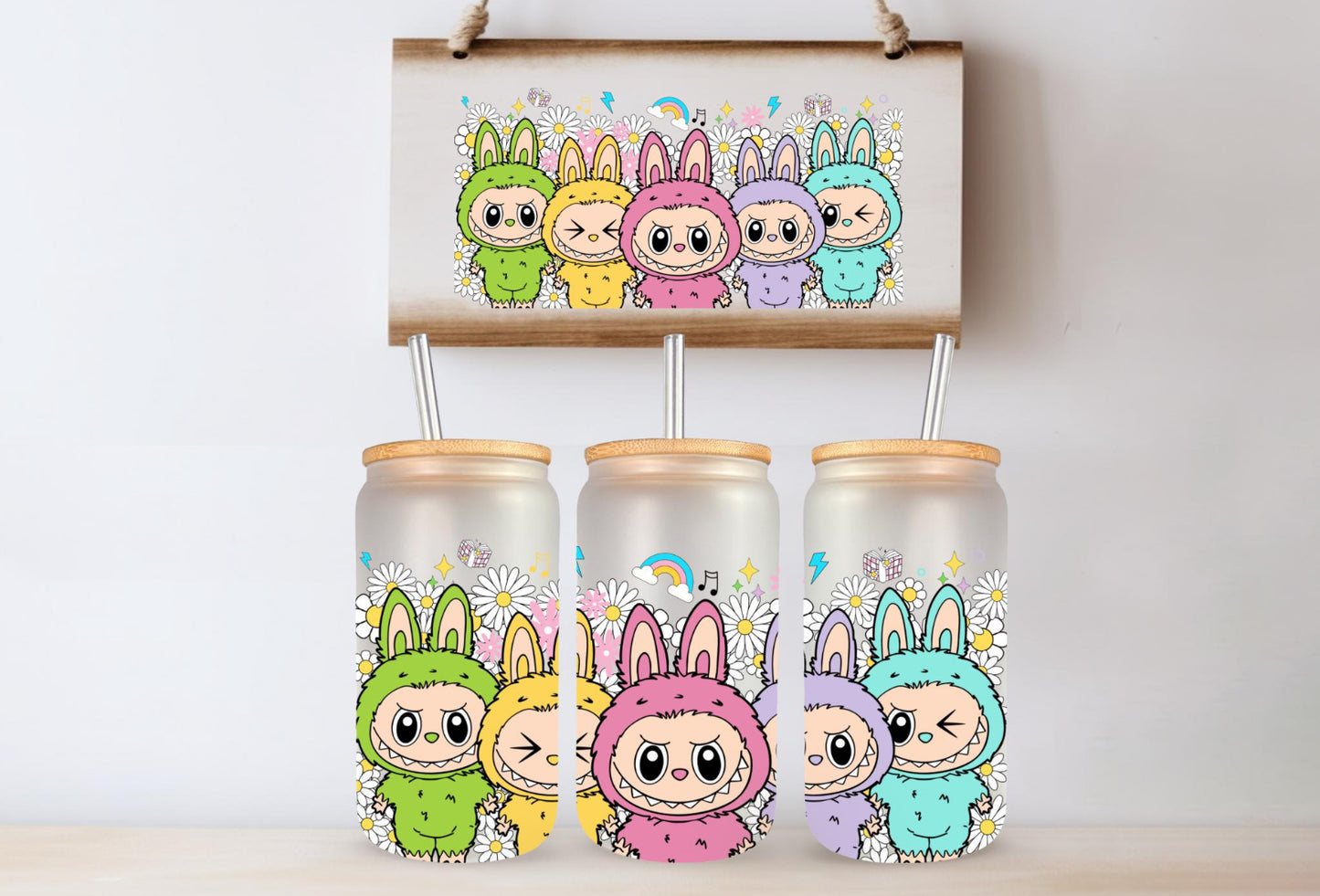 Labubu Glass Can Cute Cartoon Tumbler Aesthetic Iced Coffee Cup Kawaii Gift for Anime & Toy Collectors