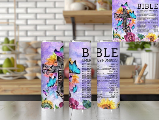 Bible Emergency Numbers 20oz Tumbler Faith Gift for Women Christian Floral Mug Scripture Travel Cup Religious Drinkware birthday gift