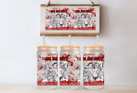 I Like Bad Boys Frosted Glass Can Sexy Horror Cup Freddy Michael Jason IT CLOWN SCREAM for me glass tumbler