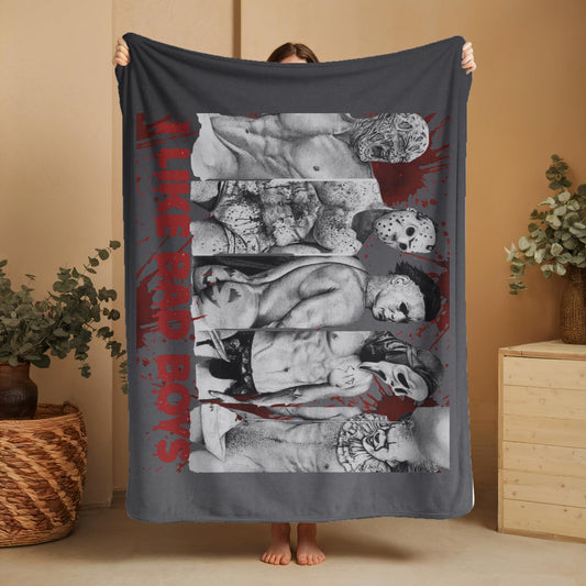 Halloween I Like Bad Boys Blanket Sexy Horror Throw Blanket, Jason Michael Blanket Spooky Cozy Horror Babe Gift