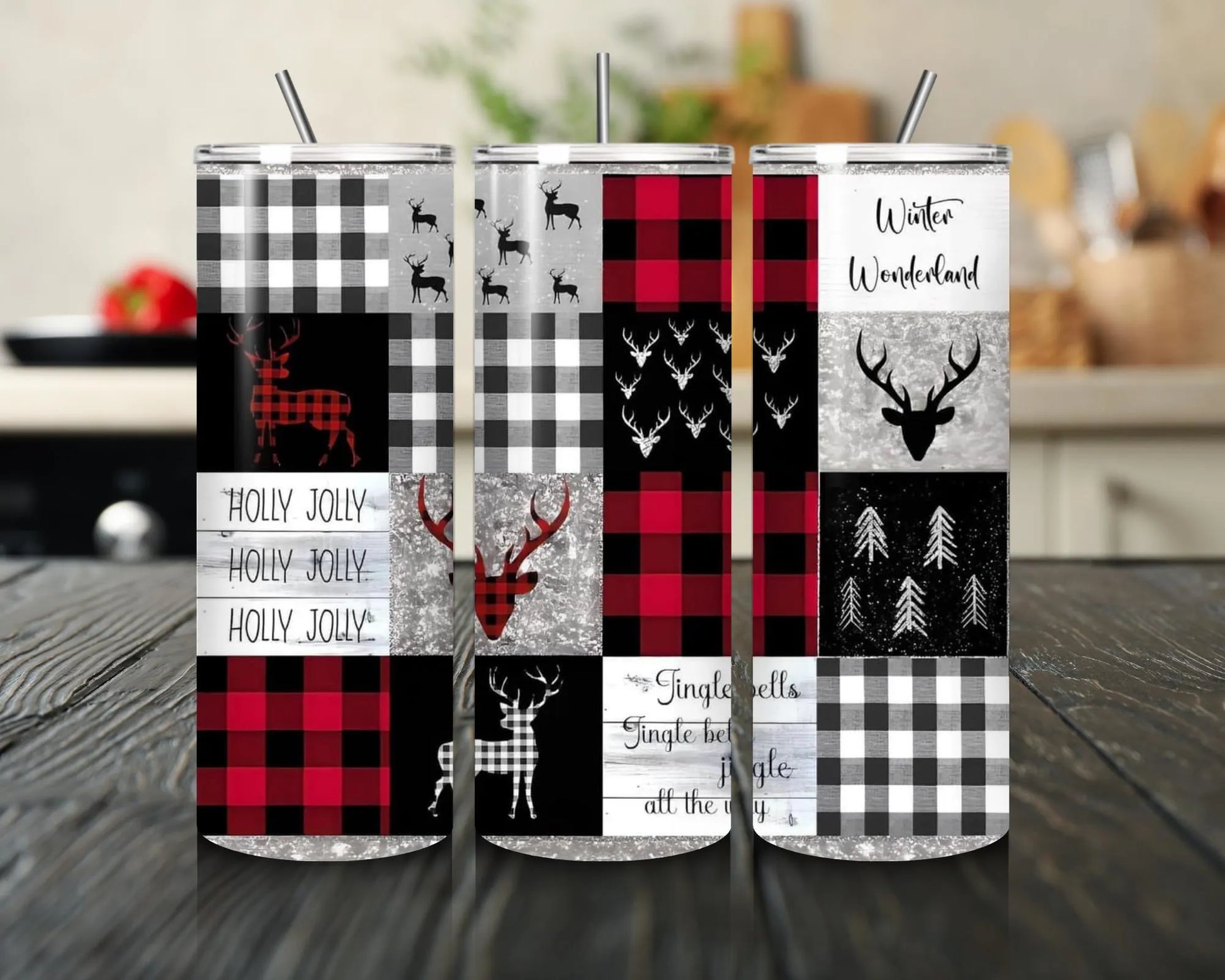 Rustic Buffalo Plaid Christmas cup Winter Wonderland Cup Deer & Holiday Patchwork Design cup christmas gift best friend gift for her giftful