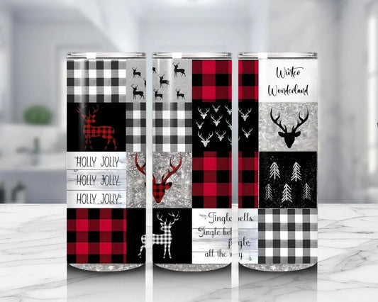 Rustic Buffalo Plaid Christmas cup Winter Wonderland Cup Deer & Holiday Patchwork Design cup christmas gift best friend gift for her giftful